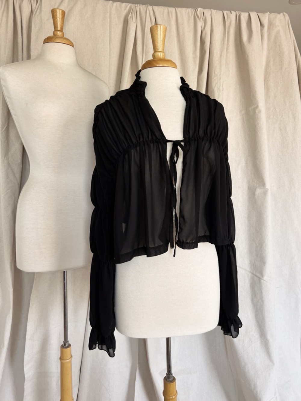 Black Sheer Tie-Front Women's Blouse